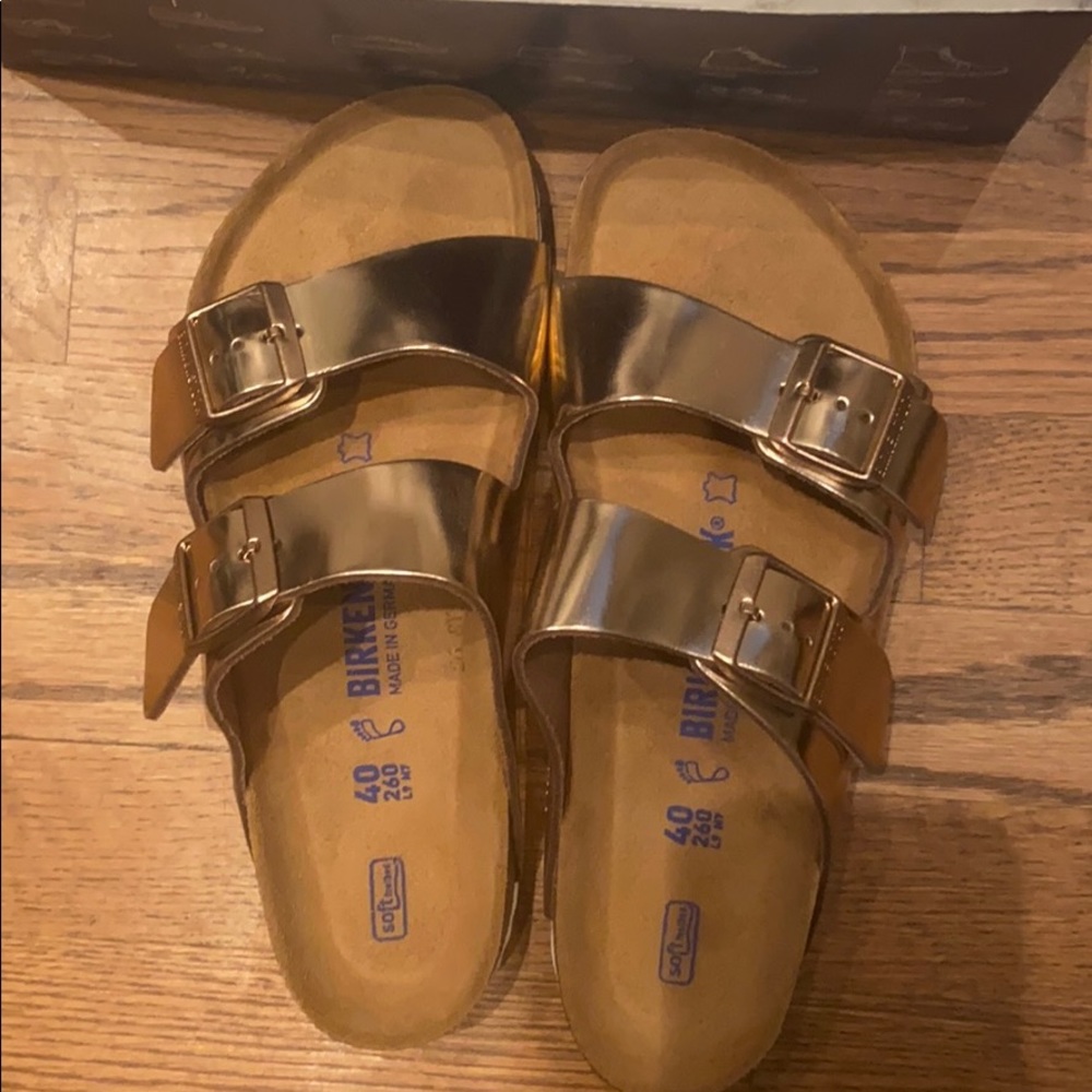 Birkenstock rose gold sandals